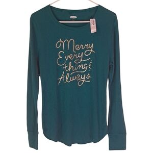 Old Navy Teal Long Sleeve Top with Gold Script